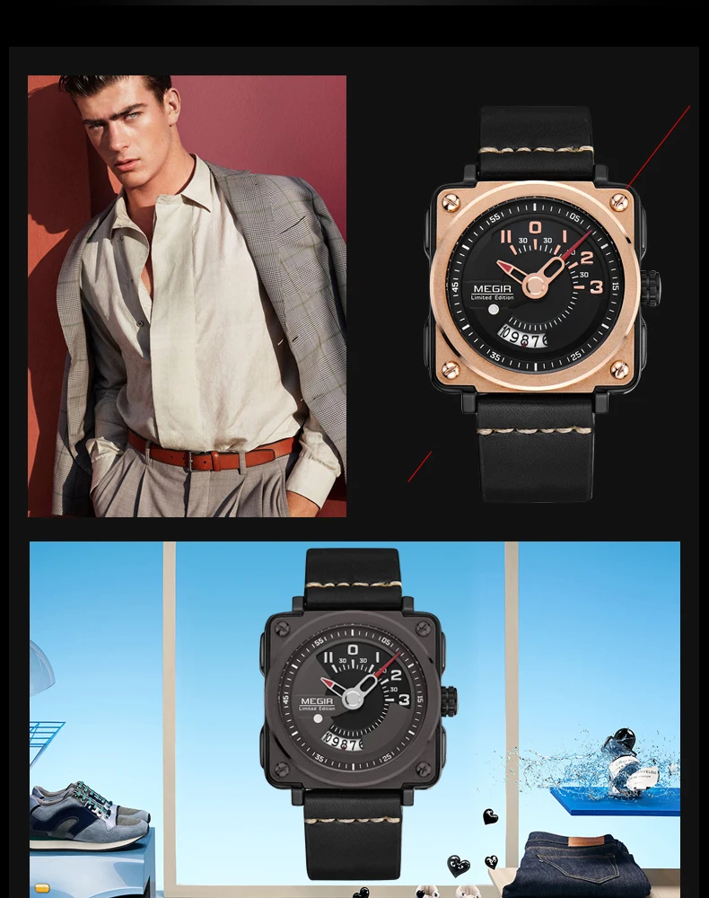 MEGIR лучший бренд класса люкс мужские s часы мужские часы Дата Спорт военный кожаный ремешок для часов кварцевые мужские деловые часы подарок