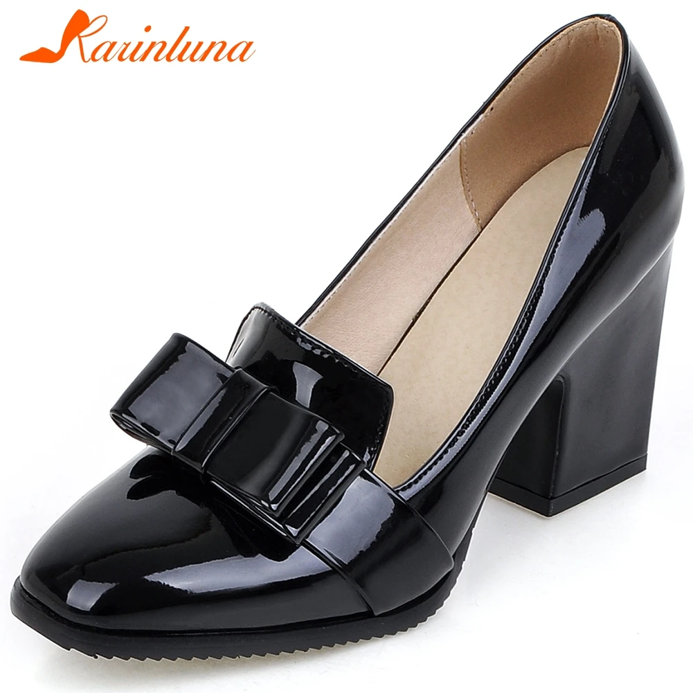 

KARINLUNA Brand Elegant Female Slip On Sweet Office Casual Pumps Square Heel Slip On Butterfly Knot Pumps Women Shoes Woman