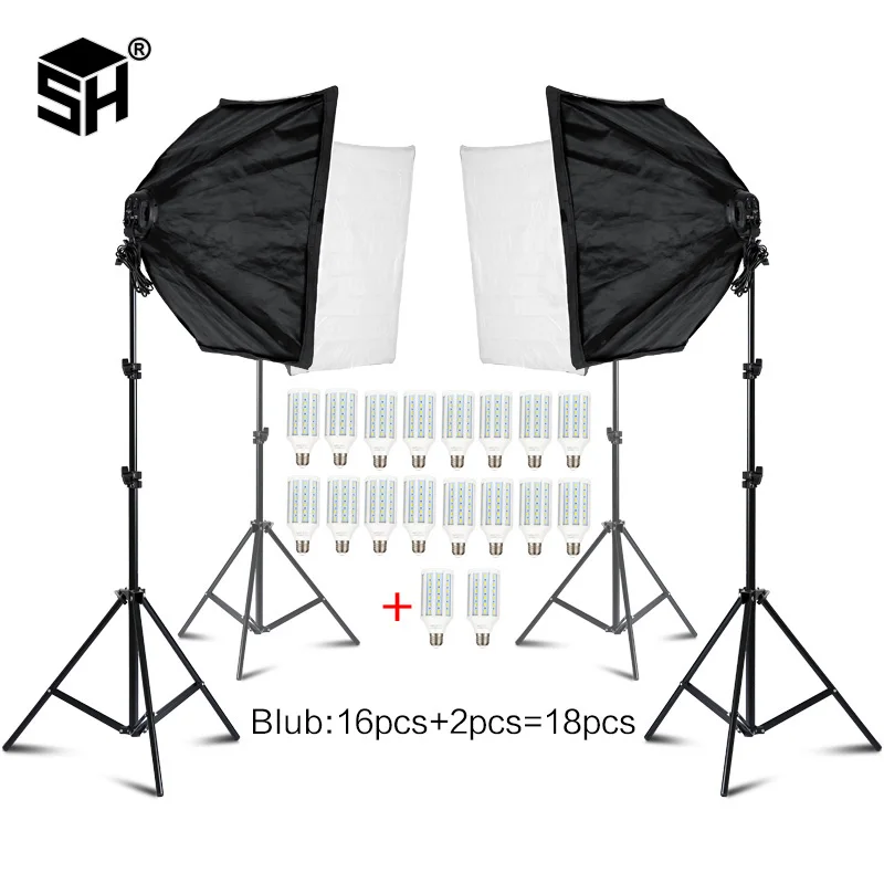  Photo Studio Rectangle Photography Soft Box 8 Led 20W Photographic Lighting Kit 2 Light Stand 2 Sof