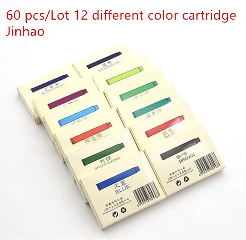 Перьевая ручка Jinhao 12 разных цветов 60 шт./лот универсальные чернила Канцтовары