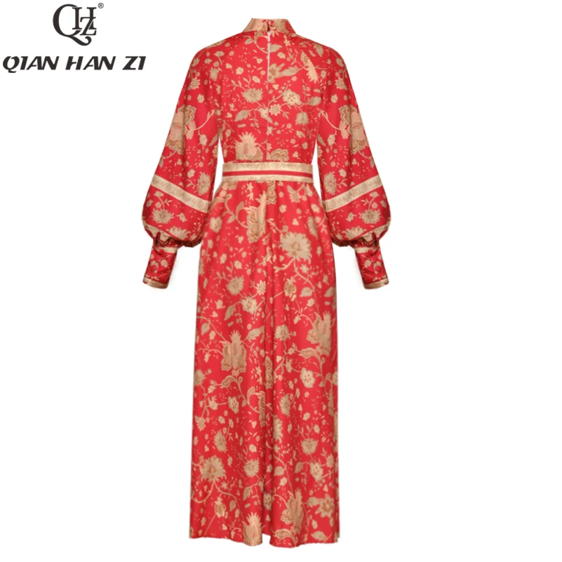 Qian Han Zi осеннее дизайнерское модное Макси-платье для подиума женское винтажное длинное пляжное платье с рукавами-фонариками и пуговицами