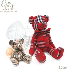 15 см роскошный ручной работы Высокое качество Красный Полосатый квадратный узор дизайн плюшевый медведь плюшевые игрушки
