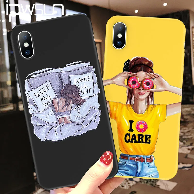 Чехол для телефона iPWSOO Girl с надписью iPhone 11 Pro Max X XS XR Xs мягкий мультяшный чехол из