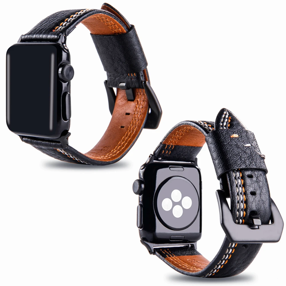 Ремешок из натуральной кожи для Apple Watch 4, 40 мм, 44 мм, серия 5, 4, 3, 2, сменный ремешок iwatch 38 мм, 42 мм