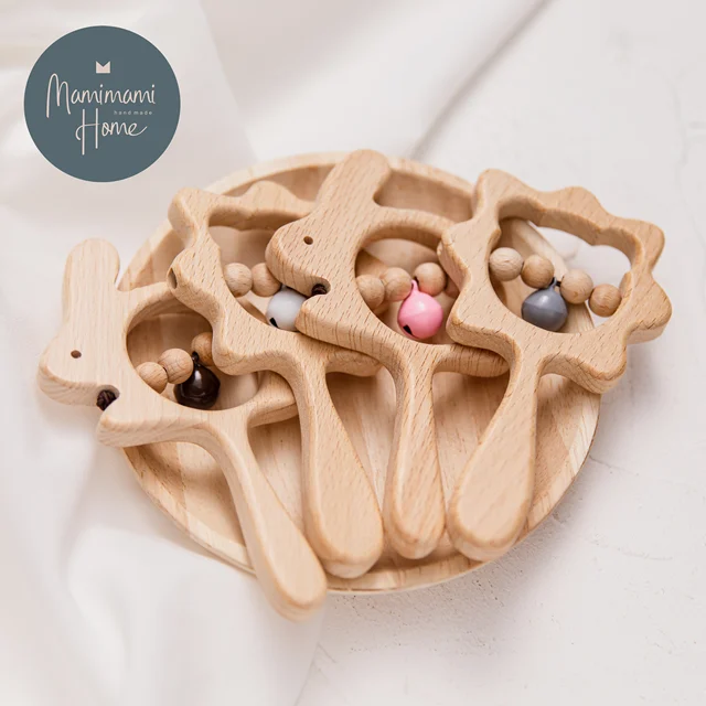2021 New Wooden Rattles Animals Hand Teething Wooden Ring Play Gym Montessori Stroller Toy Educational Toys for Babies Gift 1