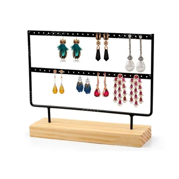

Large solid wood bottom wrought iron perforated large spacing earrings jewelry stand earrings display stand necklace