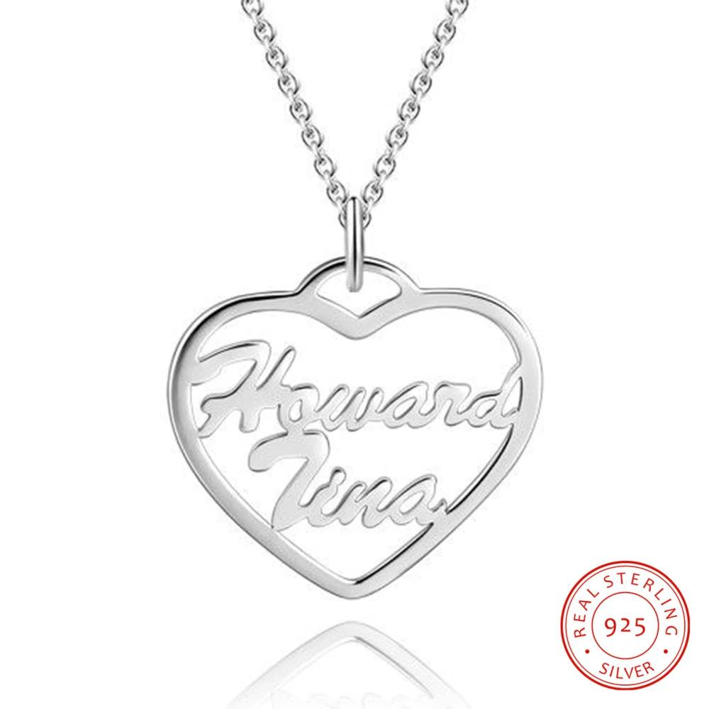 

Personalized 925 Sterling Sliver Name Necklace Heart Pendant Engraved 2 Names Fashion Anniversary Jewelry Promise Gift for Women