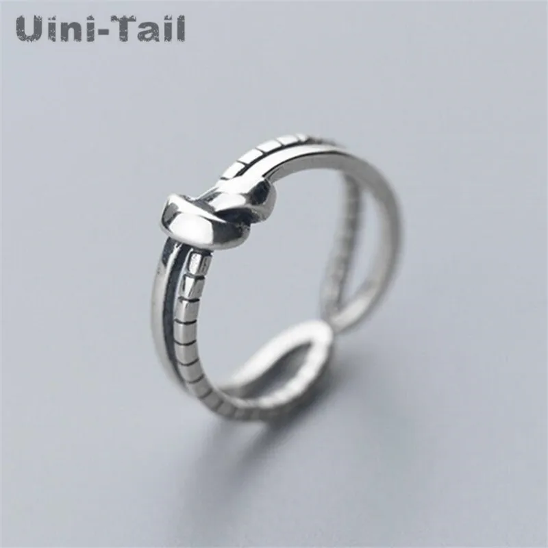 Uini-Tail Hot New 925 Sterling Silver Simple Double Knot Open Ring Personality Retro Twist High Quality Thai | Украшения и