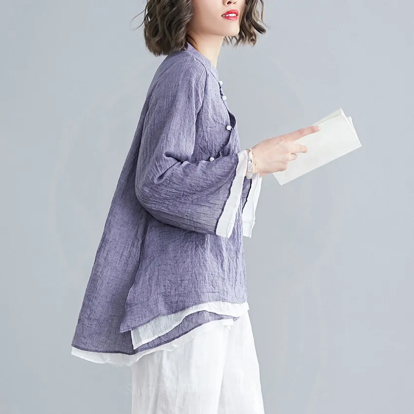 Traditional Chinese Clothing Women Tai Chi Chiffon Tang Suit Top Costume Female Linen Kung Fu Shirt Long Sleeve Blouse Qipao Top
