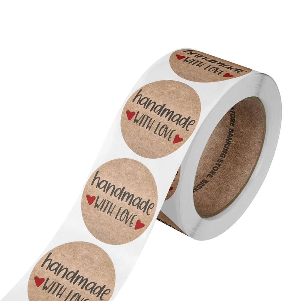 

500Pcs/roll Kraft round handmade with love seal labels Thank You Stickers for Package stationery sticker scrapbooking stickers