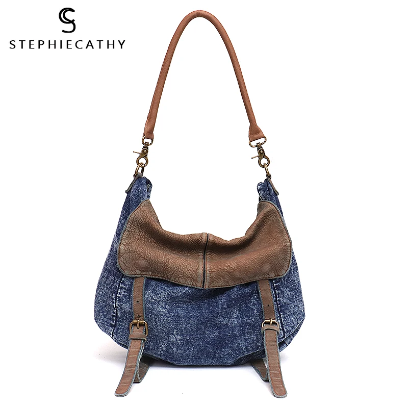 SC винтажные уличные стильные женские сумки-мессенджеры из денима и кожи сумка на