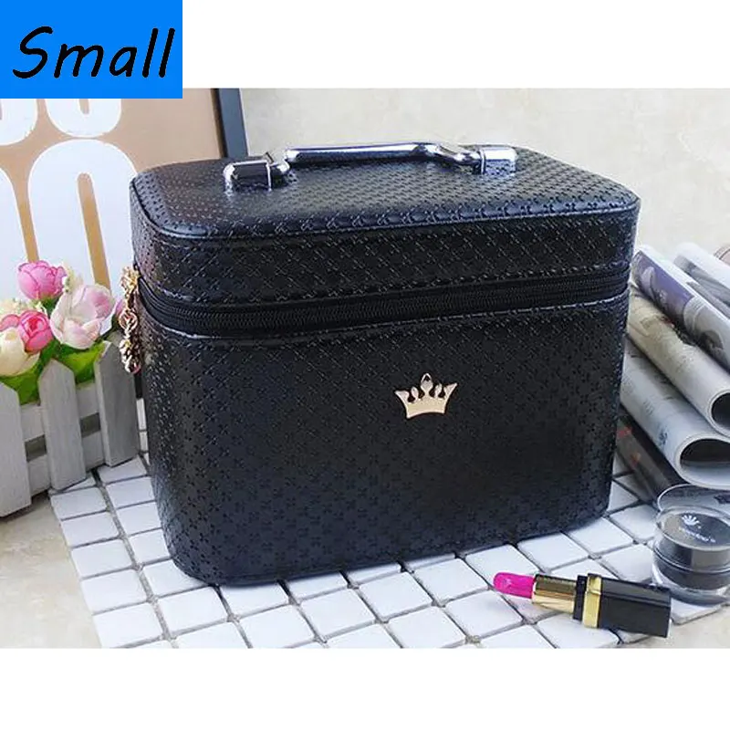 Black Small USOUL beauty чехол с короной большой емкости, профессиональный органайзер для макияжа, косметичка, портативный чехол для хранения кистей, Bolso Mujer - Цвет: Black Small