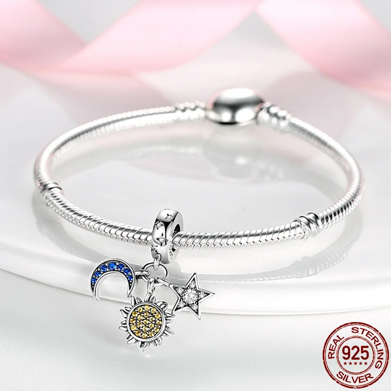 ley 925 Sun Star Moon Pendant Charm 