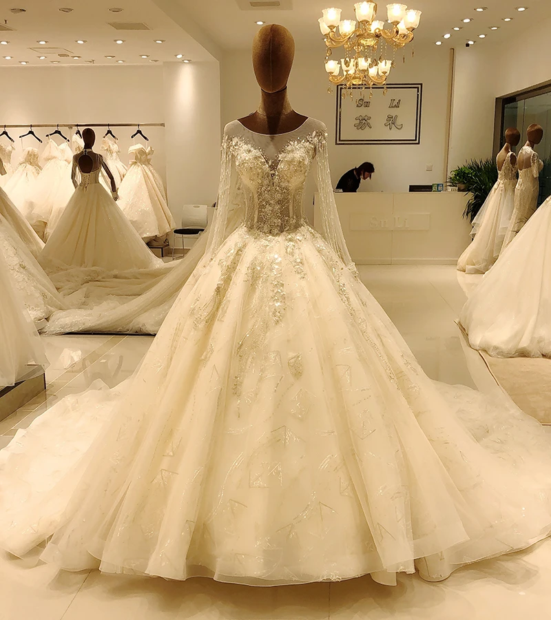 Elegant Full Lace Beading Wedding Dress Puffy Ball Gown - Wedding Dresses -  AliExpress