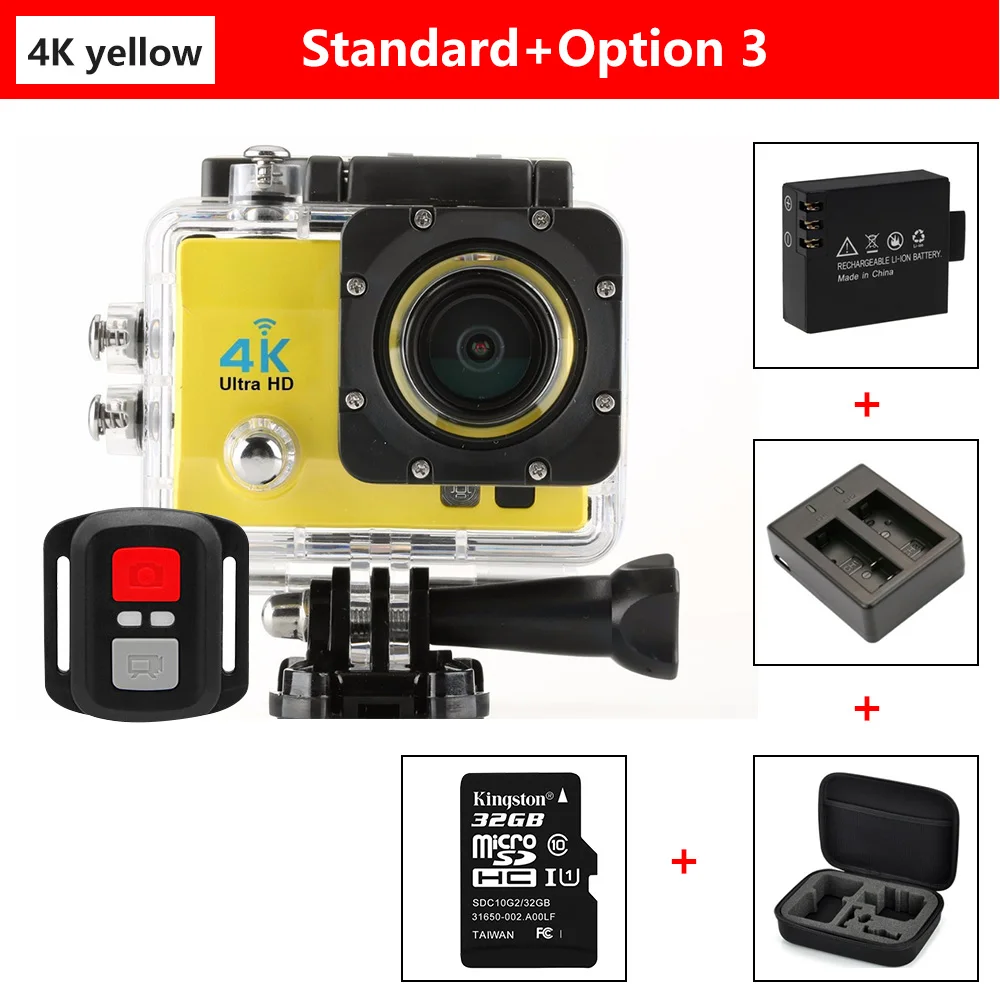 Qriginal hero Экшн-камера 4K Ultra HD wifi 1080 P/60fps 2,0 lcd 170 объектив для дайвинга Водонепроницаемая 30M DV go Helmet pro спортивная камера - Цвет: Y St option 3