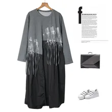 Популярная модная юбка в западном стиле, платье большого размера, облегающее живот, мм, весеннее и осеннее платье с длинными рукавами