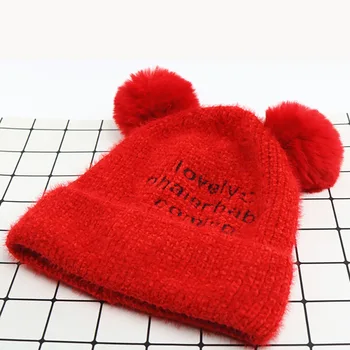 

Kids Girls Boys Baby Letters Print Hats Winter Newborn Cute Warm Knitted Wool Hemming Caps With Ball