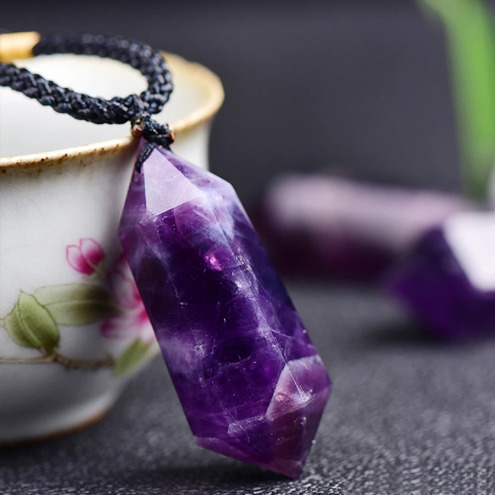 

1Pc Natural Dream Amethyst Crystal Points Pendant Double Pointed Hexagonal Energy Generator Lucky Amulet Women Jewelry Gifts
