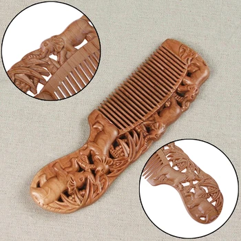 

1PC Personalized Hair Comb Anti-static Peach Wood Natural Carved Pocket Health Care Combs Massage Comb Hair Brush Comb