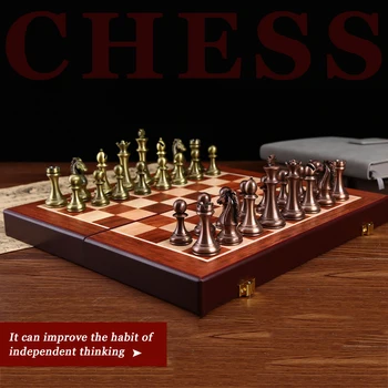 Buy Online Best Quality International Chess Set Folding Wooden Chess Board Classic Metal Pieces Kit Standard Board Game for Kids Adult.