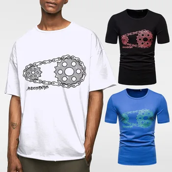 

YT035 Summer Clothing New Men's European-Style Fashion Chain Printed Round Neckline T-shirt Half Sleeve Shirt