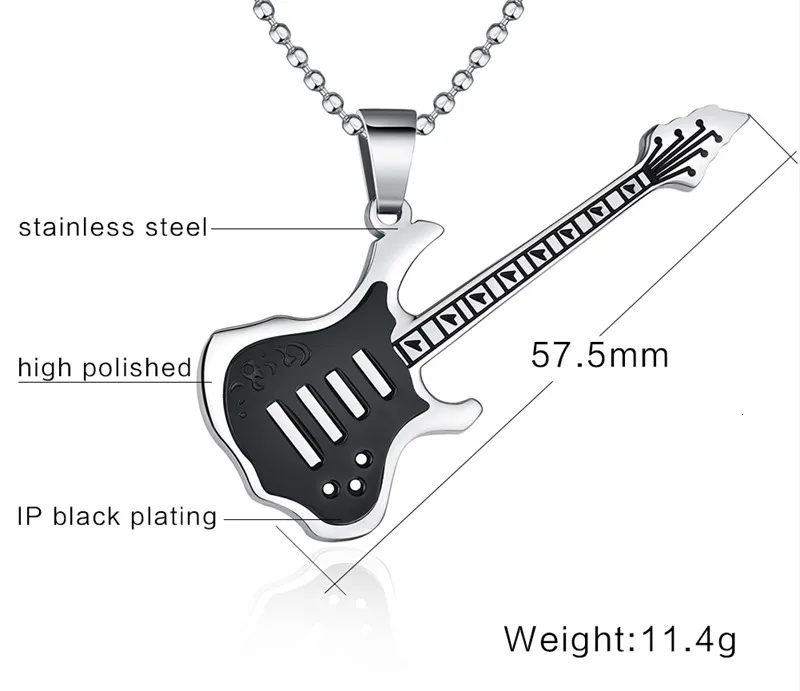 Vnox Trendy Guitar Necklace Pendant Stainless Steel