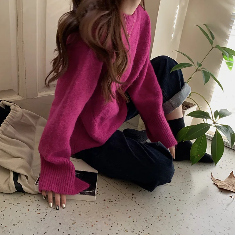 Mozuleva Fashion Women Soft Knit Loose Sweaters Casual Female O-neck Solid Pullovers Ladies Slim Tops Jumpers Autumn Winter