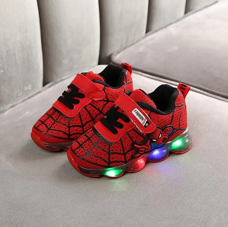 

Kids Toddler Led Glowing Sneakers Children Hook Loop Fashion Luminous Shoes For Girls Boys Spider man Children's Shoes