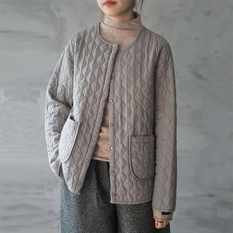 Light Gray SCUWLINEN, женская верхняя одежда, парка, Осень-зима, куртка для женщин, повседневная, Круглый ворот, много цветов, короткая, с хлопковой подкладкой, пальто, P168 - Цвет: Light Gray