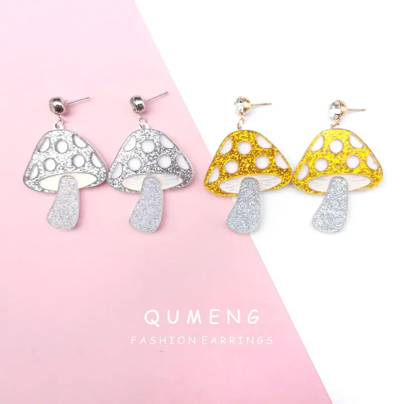 QUMENG 2020 hyperbole грибы блестящий порошок форма гриба акриловые серьги преувеличенные