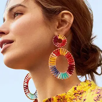 

Women Heart Geometric Hand-woven Charm Statement Earrings Party Jewelry Gift