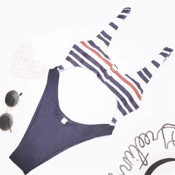 

2019 Sexy One Piece Swimsuit Women Striped High Waist Swimwear Push Up Brazilian Bathing Suit traje de baño mujer
