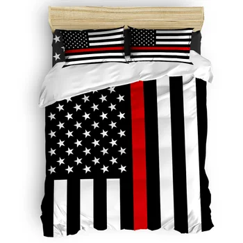 

Red Line American Flag Firefighter Sign Printing Custom Bedding Set 3D Digital Printing Christmas Bedding Set US KING QUEEN