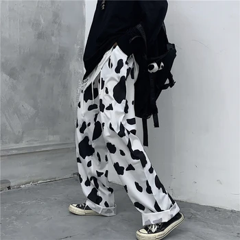 

Black Print White Graffiti Pocket Pants Women Casual Loose Chic Street Hiphop Long Pants Rock Harajuku wide leg pants trousers