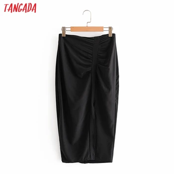 

women black pleated midi skirt faldas mujer vintage back zipper office ladies elegant chic mid calf skirts QN84
