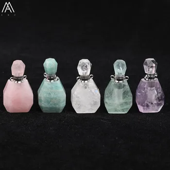 

Natural Green Fluorite Stone Silvery Copper Perfume Bottle Pendant Necklace,Pink Quartz Bottle Women Fashion Jewelry GH-493AMBE