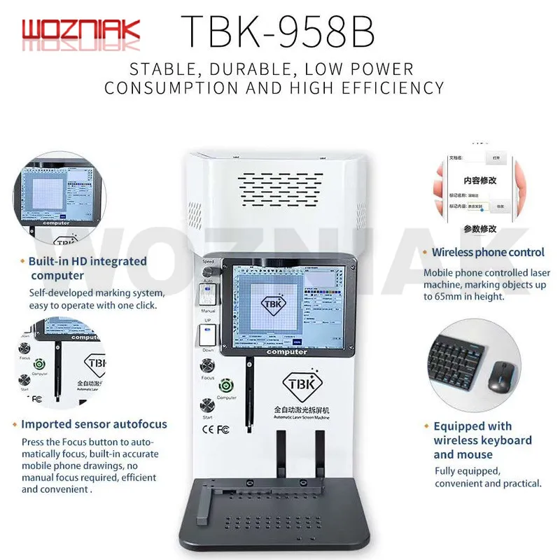 Máquina de grabado láser CNC para iPhone 11, X, XS, XSMax, 8, con separadores de cubierta trasera, TBK-958B, novedad
