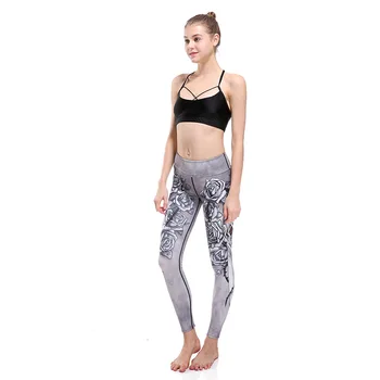 

Tropical flowers slim hip-lifting exercise breathable super-elastic quick-drying nine-point lady pants leggings