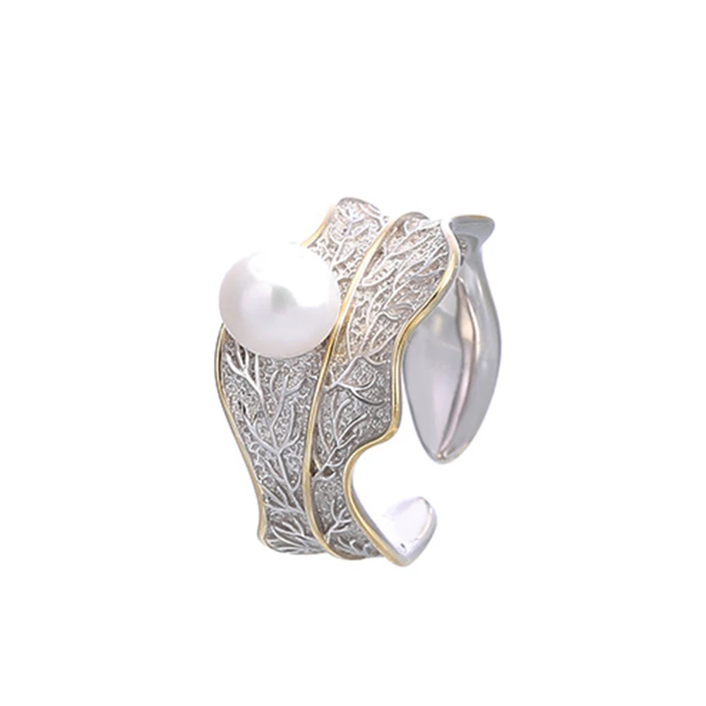 S925 Sterling Silver Jewelry Natural Pearl Ring Fittings Adjustable Simple Fine Silver Open Ring Settings Mountings Diy
