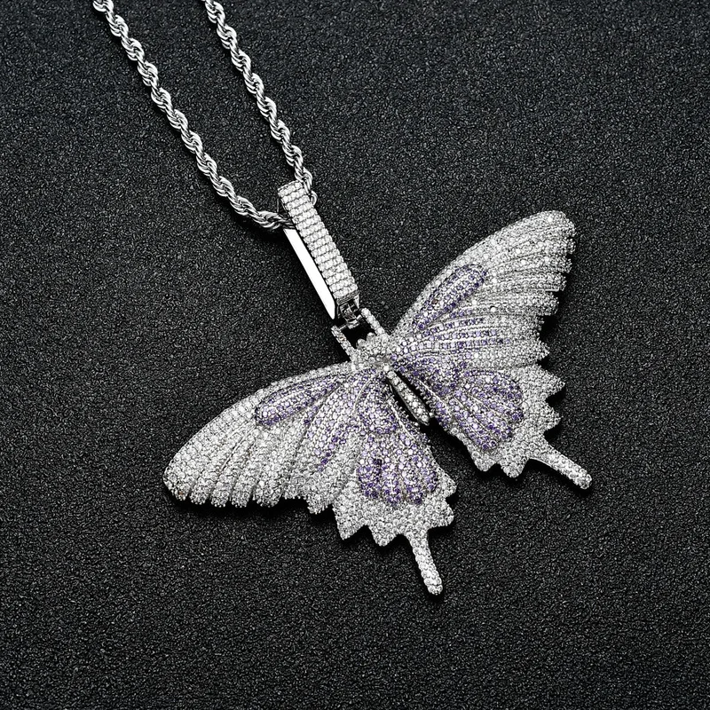 

Hip hop copper zircon colorful colorful big butterfly micro inlaid trend color pendant custom necklace women necklace punk