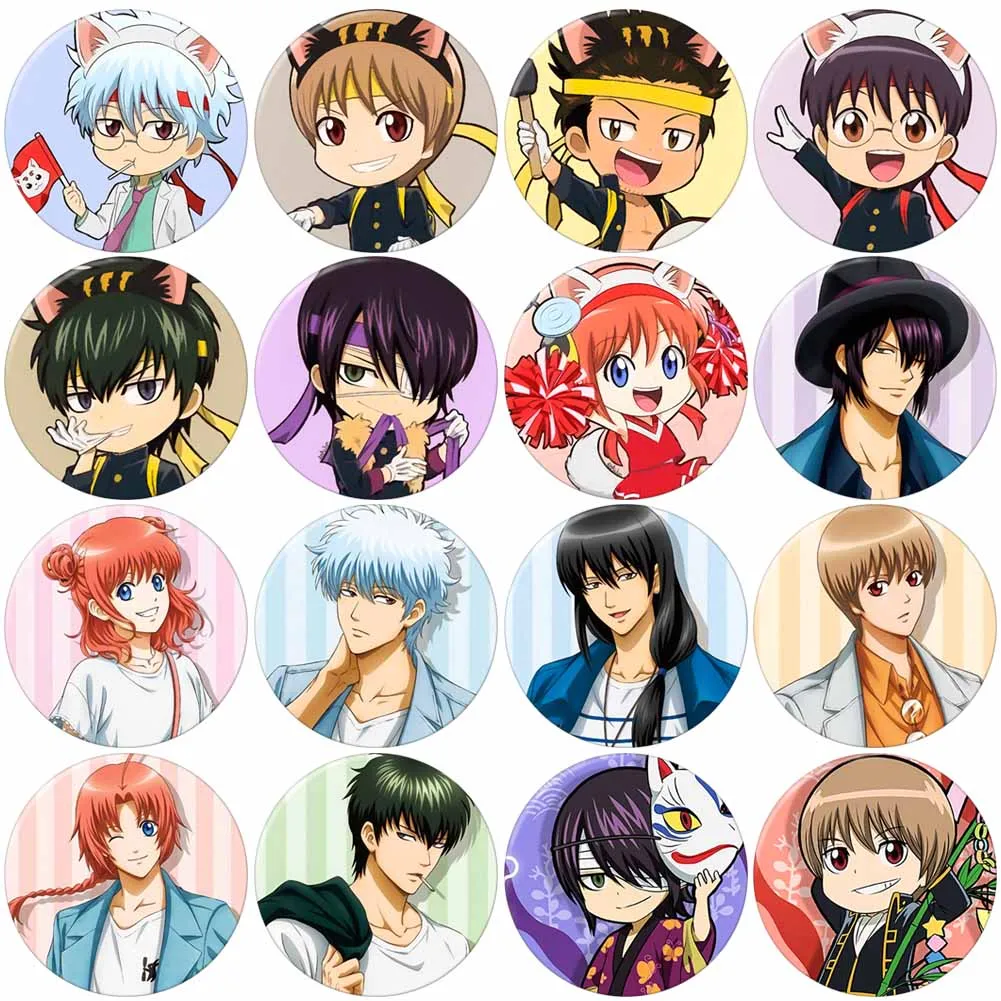 Anime GINTAMA Cosplay Badge Sakata Gintoki Brooch Pin Sadaharu Hijikata Toushirou Collection Badge for Backpack Clothes
