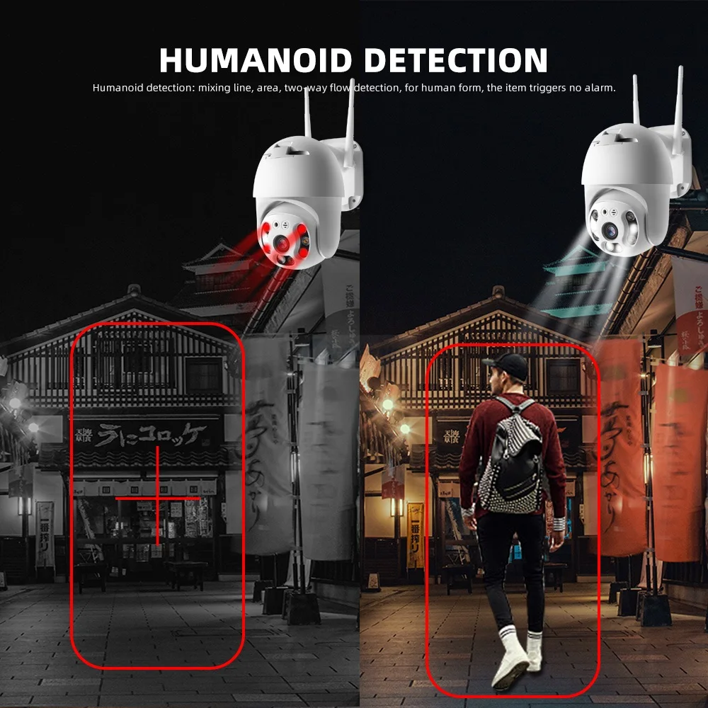 HD 1080P Wifi PTZ IP Camera Outdoor Full Color Night Vision IR 30m Wireless Home Security Camera Humanoid Detection P2P iCSee