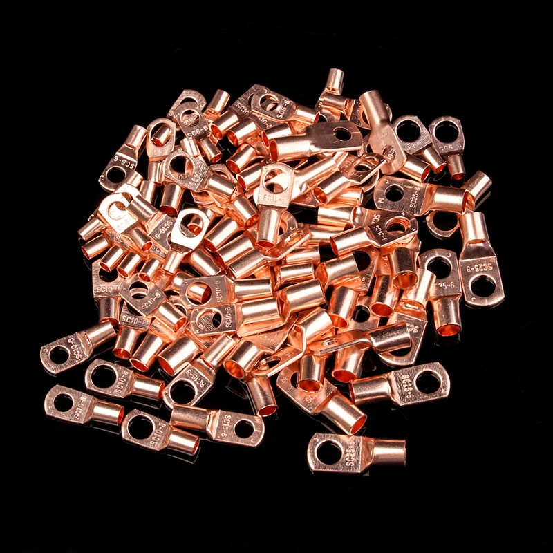 

50Pcs SC6-6 SC6-8 SC10-6 Tinned Copper Lug Ring Wire Connectors for Battery Bare Cable Electric Wire Crimp Terminal