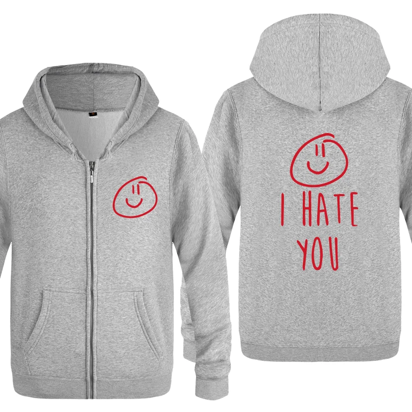 HUIY HOT Забавный Милый мужской свитер с капюшоном на молнии с надписью I Hate You X Smiley Swag - Цвет: HUIY HOT