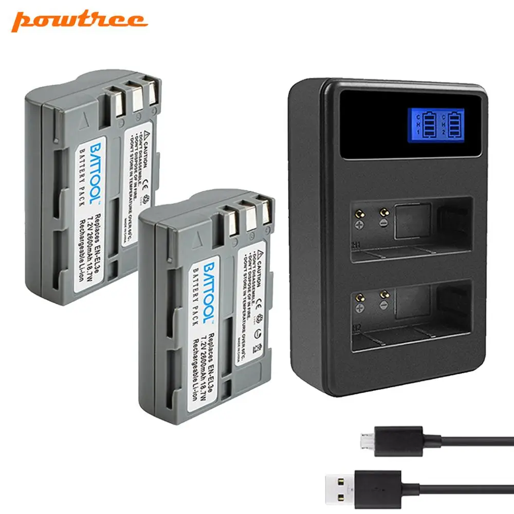 

BATTOOL 7.2V Batteries + LCD Dual Charger EN-EL3e EN EL3e EL3a ENEL3e for Nikon D300S D300 D100 D200 D700 D70S D80 D90 D50