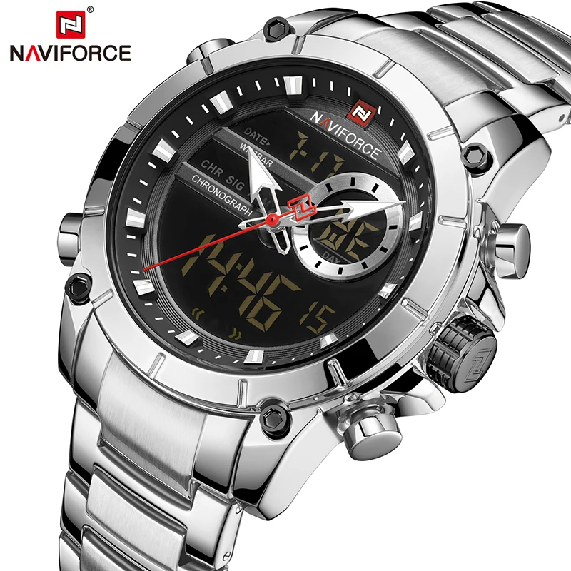 Vente Top luxe marque NAVIFORCE 2019 nouveaux hommes Sport Quartz montre bracelet pour homme étanche double affichage Date horloge Relogio Masculino