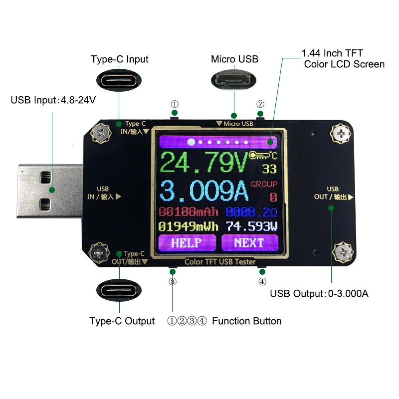 TFT цветной usb type-c тестер беспроводной Bluetooth DC Цифровой вольтметр измеритель напряжения тока детектор power Bank индикатор зарядного устройства