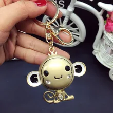 Милый мужской и женский парный брелок для ключей сладкий хип хоп обезьяна Китайский Зодиак ручной ремешок для ключей со стразами круг талии кулон