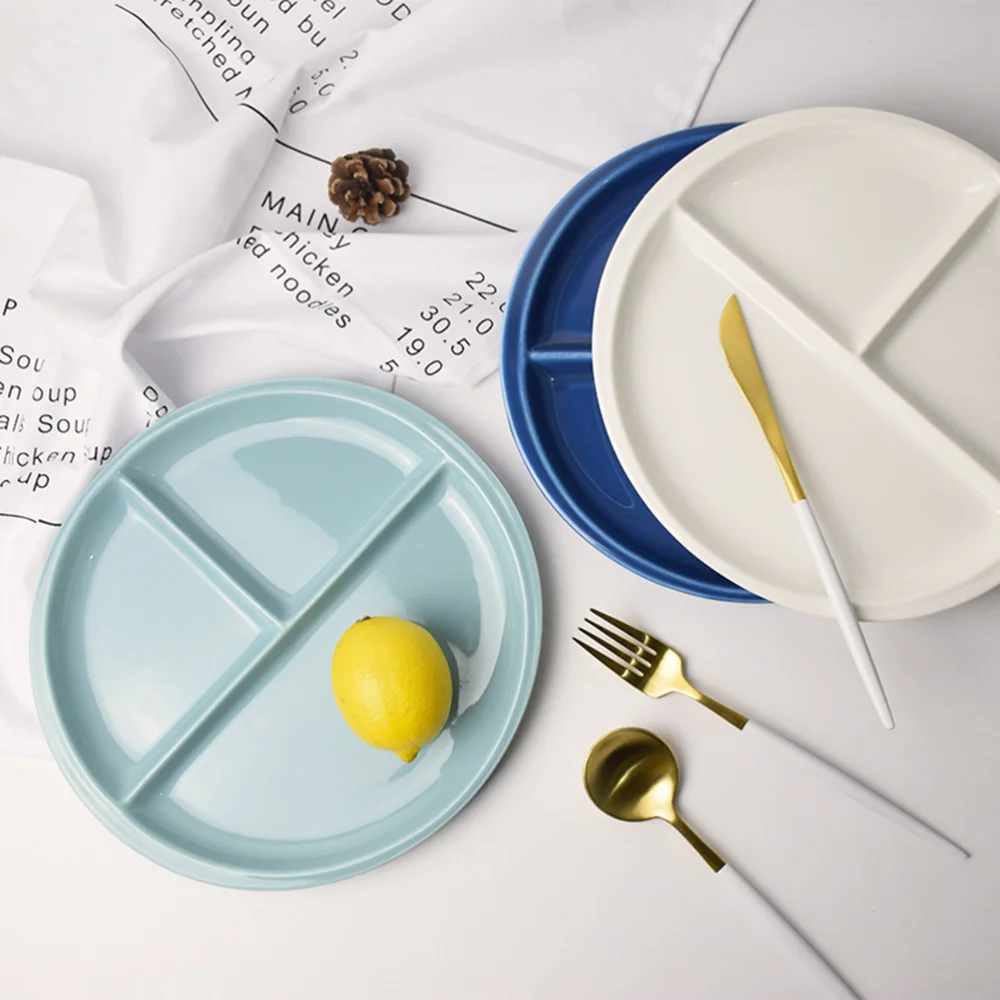 1pc Round Ceramic Plates 10 Inches Three Compartments Tableware Bone China Plate Porcelain Plate