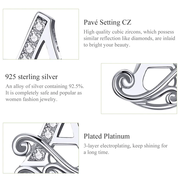 WOSTU Настоящее 925 пробы серебряные буквы Алфавит серьги-клипс серебро 925 ювелирные изделия для женщин ювелирные изделия циркон свадебные серьги FIE714